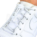 Elastische veters zonder strikken rond 3mm lock sluiting wit geregen in witte Nike Air Force 1