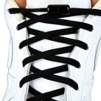 Elastische veters zonder strikken rond 5mm capsule sluiting zwart met stretch uitgerekt