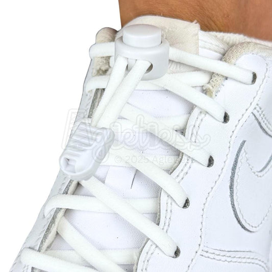 Elastische veters zonder strikken rond 5mm lock sluiting wit geregen in witte Nike Air Force 1