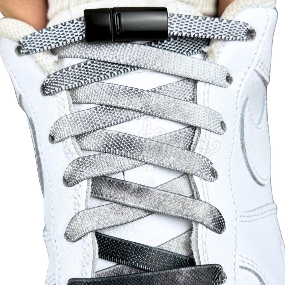 Elastische veters zonder strikken tie-dye 9mm magnetische sluiting zwart wit met stretch uitgerekt