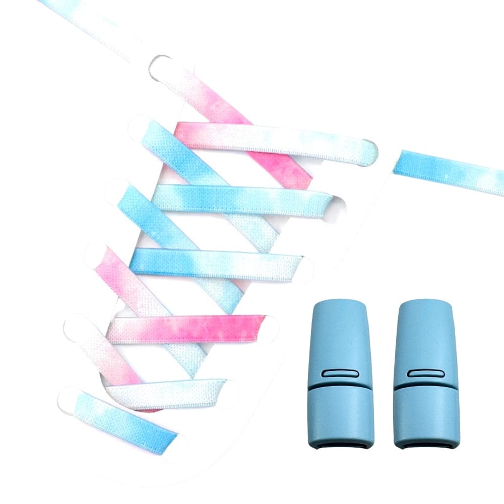 Productafbeelding van tie-dye elastische veters met magneetsluiting in de kleur blauw-roze