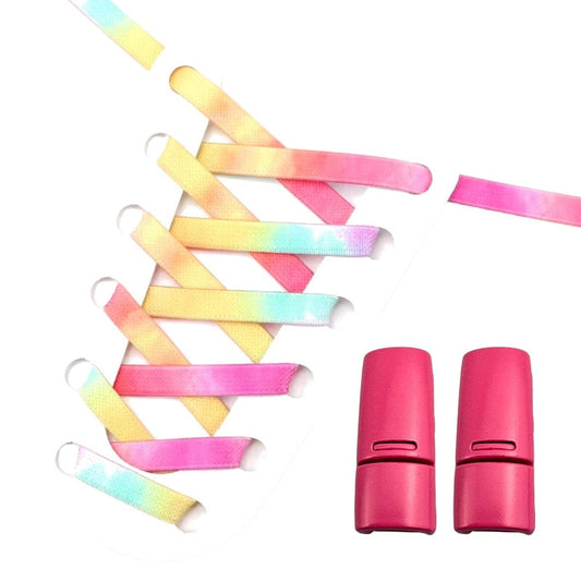 Productafbeelding van tie-dye elastische veters met magneetsluiting in de kleur driekleurig poeder