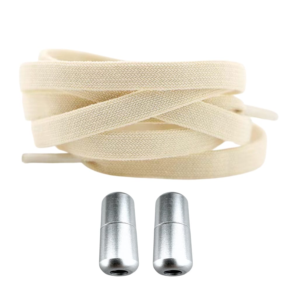 Productafbeelding van vintage elastische veters van 8 mm met capsule sluiting in de kleur beige