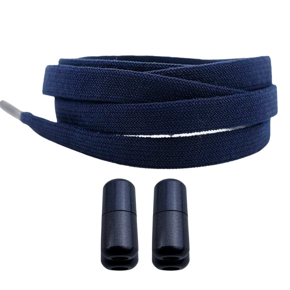 Productafbeelding van vintage elastische veters van 8 mm met capsule sluiting in de kleur marineblauw