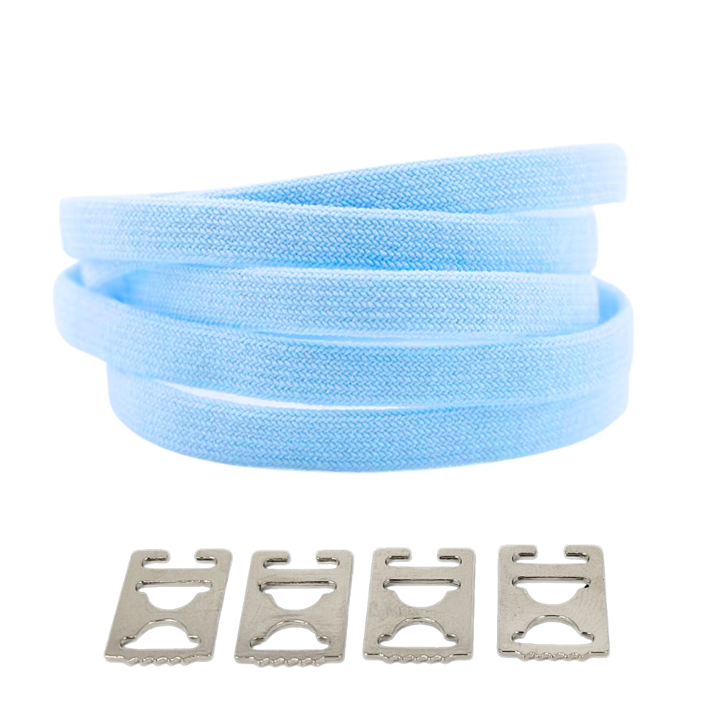 Productafbeelding van vintage elastische veters van 8 mm met clipjes in de kleur lichtblauw