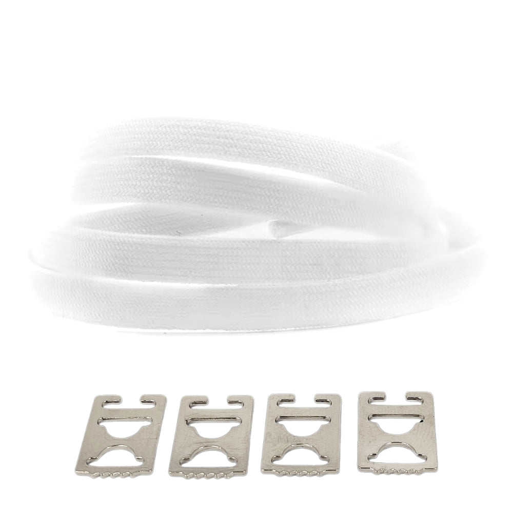 Productafbeelding van vintage elastische veters van 8 mm met clipjes in de kleur wit