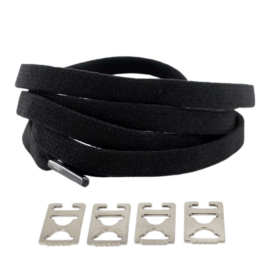 Productafbeelding van vintage elastische veters van 8 mm met clipjes in de kleur zwart