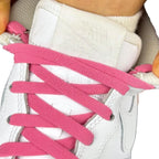 Elastische veters zonder strikken vintage 8mm onzichtbare clipjes fuchsia detailfoto van hoe de sluiting werkt