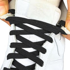 Elastische veters zonder strikken vintage 8mm onzichtbare clipjes zwart detailfoto van hoe de sluiting werkt