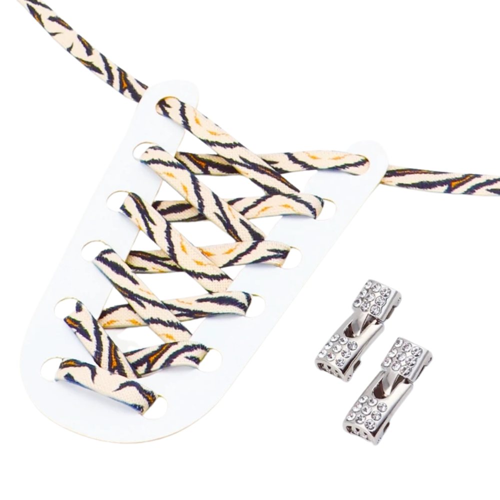 Beige zebraprint elastische veters zonder strikken met rhinestone haaksluiting voor een stijlvolle uitstraling
