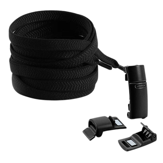Zwarte elastische veters zonder strikken met magneetsluiting, perfect voor alledaagse sneakers