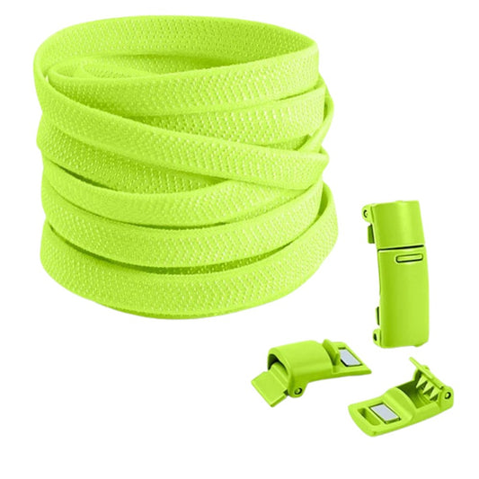 Fluorescerend groene elastische veters zonder strikken met magneetsluiting, levendig en opvallend voor sportieve schoenen