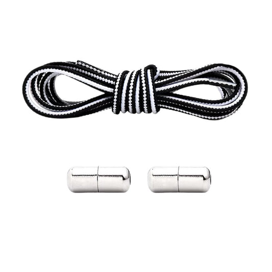 Zwarte en witte extra sterke elastische veters zonder strikken met draaicapsule voor een klassieke look