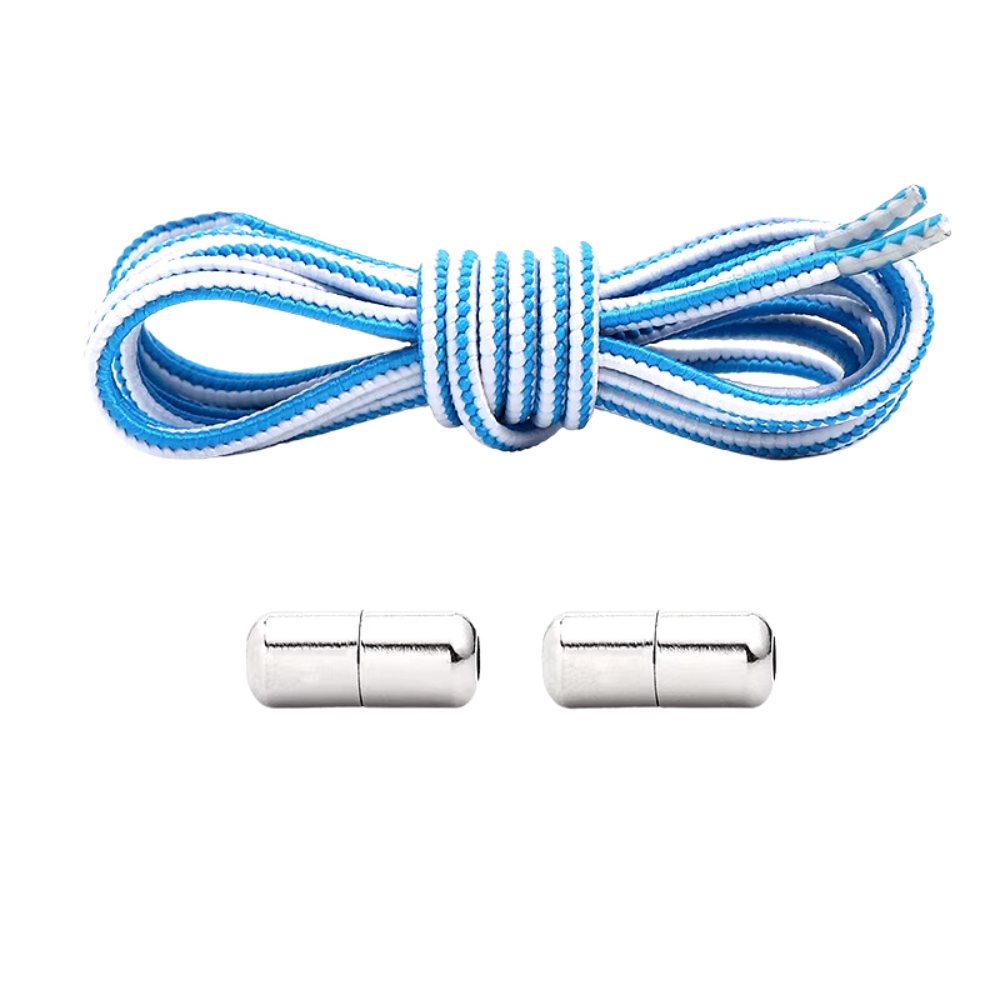 Blauwe en witte extra sterke elastische veters zonder strikken met draaicapsule voor een frisse look