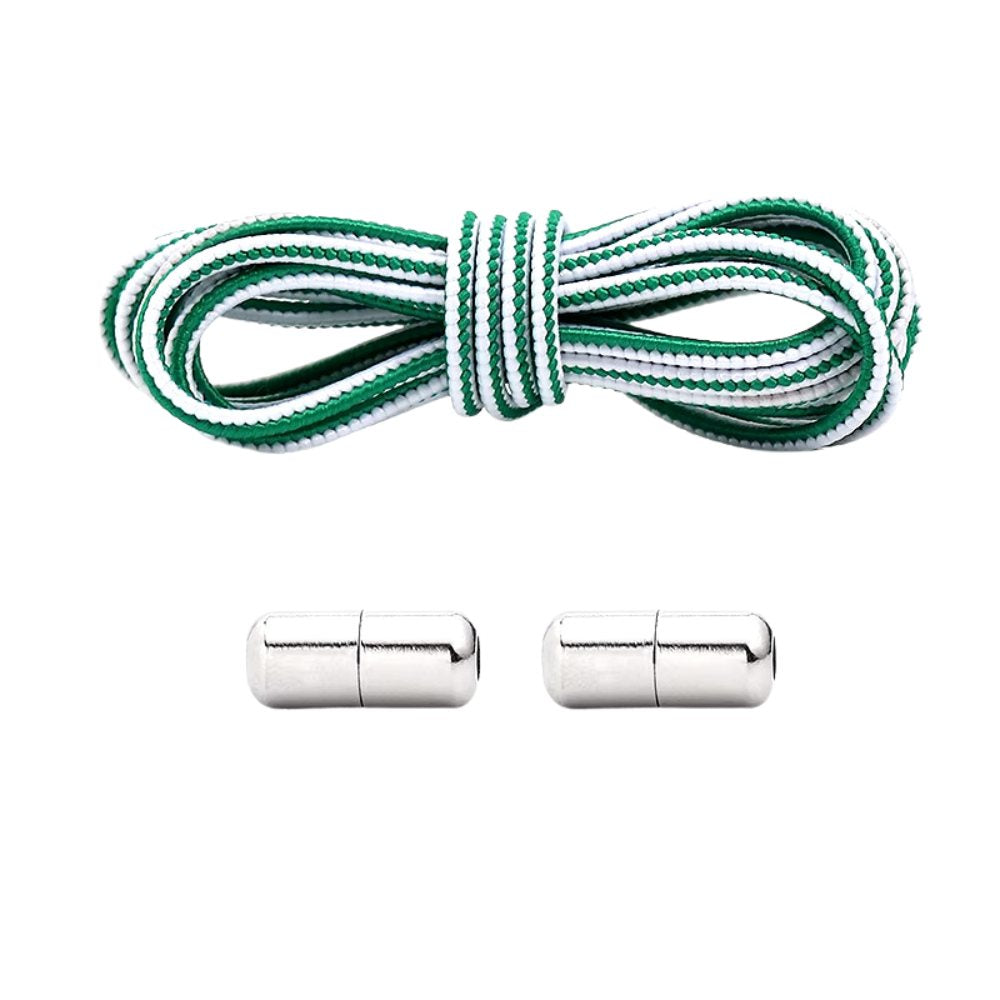 Witte en groene extra sterke elastische veters zonder strikken met draaicapsule voor een frisse stijl