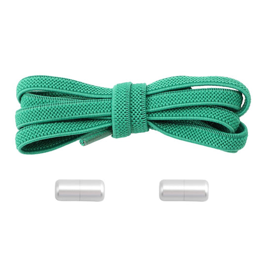 Groene natuurlijke look platte elastische veters zonder strikken met draaicapsule, gedurfd en fris voor sportieve kleding
