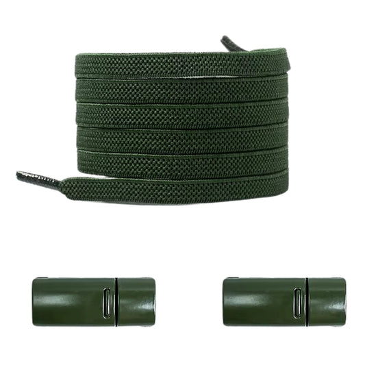 Legergroene natuurlijke look platte elastische veters zonder strikken met magneetsluiting, robuust en perfect voor outdoorschoenen