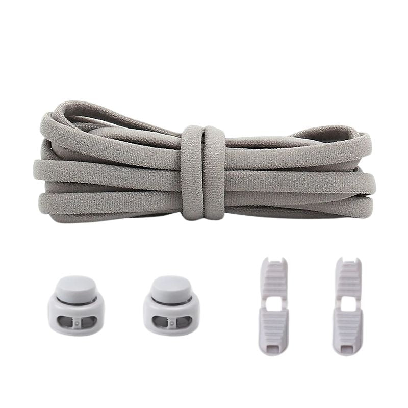 Grijze ronde 5 mm elastische veters met draaicapsule sluitsysteem voor kinderen en volwassenen