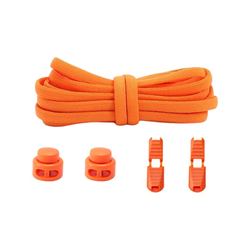 Oranje ronde 5 mm elastische veters met draaicapsule sluitsysteem voor kinderen en volwassenen