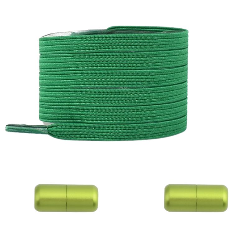 Donkergroene platte nette elastische veters met capsulesluiting voor een nette en functionele pasvorm
