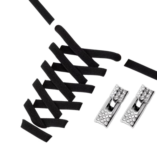 Zwarte brede elastische veters zonder strikken met rhinestone haaksluiting voor een klassieke en stijlvolle look