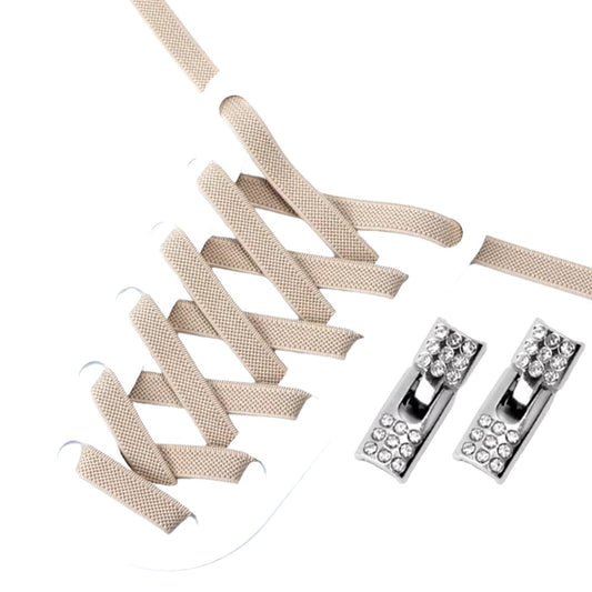 Khaki brede elastische veters zonder strikken met rhinestone haaksluiting voor een neutrale en glamoureuze stijl