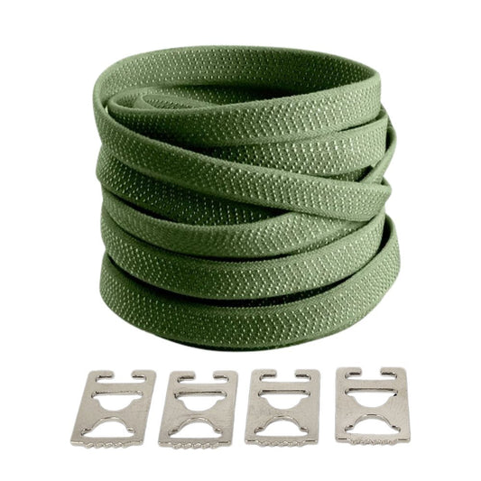 Mosgroene elastische veters met onzichtbare clip, ideaal voor outdoor schoenen met comfort