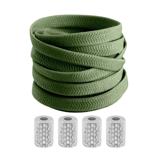 Legergroene textuur elastische veters zonder strikken met ronde sluiting en rhinestone steentjes
