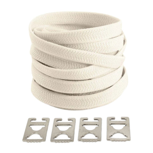 Beige elastische veters met onzichtbare clip, subtiel en neutraal met extra comfort