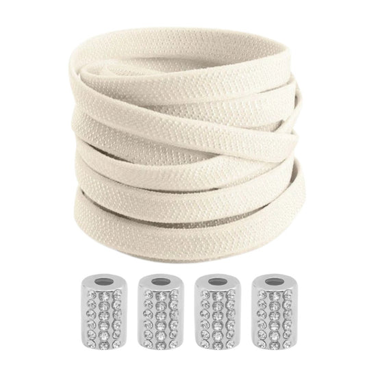 Beige textuur elastische veters zonder strikken met ronde sluiting en rhinestone steentjes