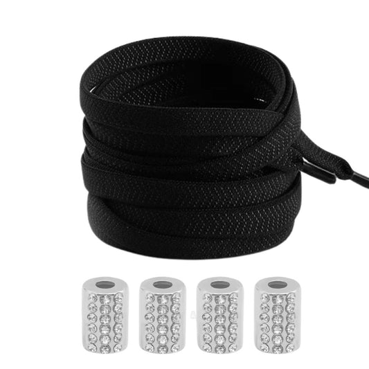 Zwarte textuur elastische veters zonder strikken met ronde sluiting en rhinestone steentjes