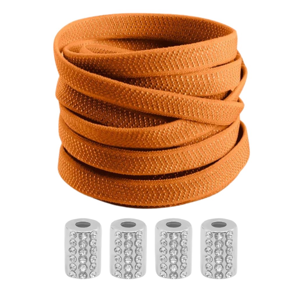 Bruine elastische veters met ronde sluiting en details, stijlvol en comfortabel
