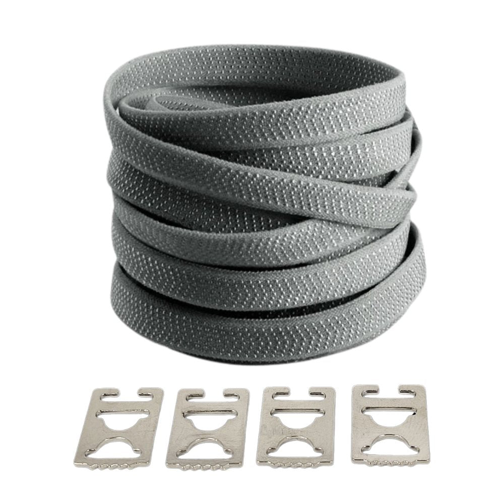 Donkergrijze elastische veters met onzichtbare clip, strak en modern met comfort