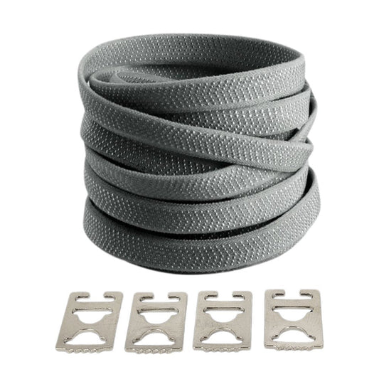 Donkergrijze elastische veters met onzichtbare clip, strak en modern met comfort