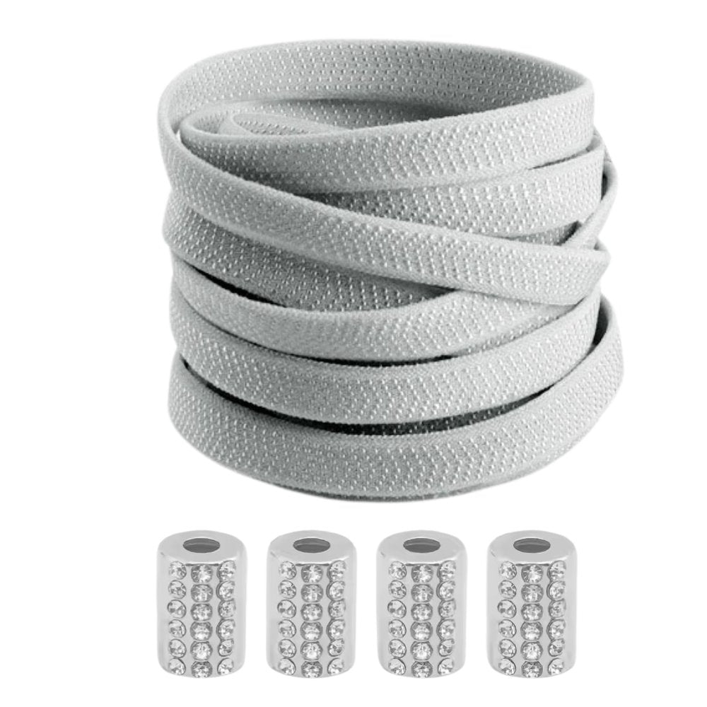 Grijze elastische veters met ronde sluiting en steentjes, stijlvol en comfortabel