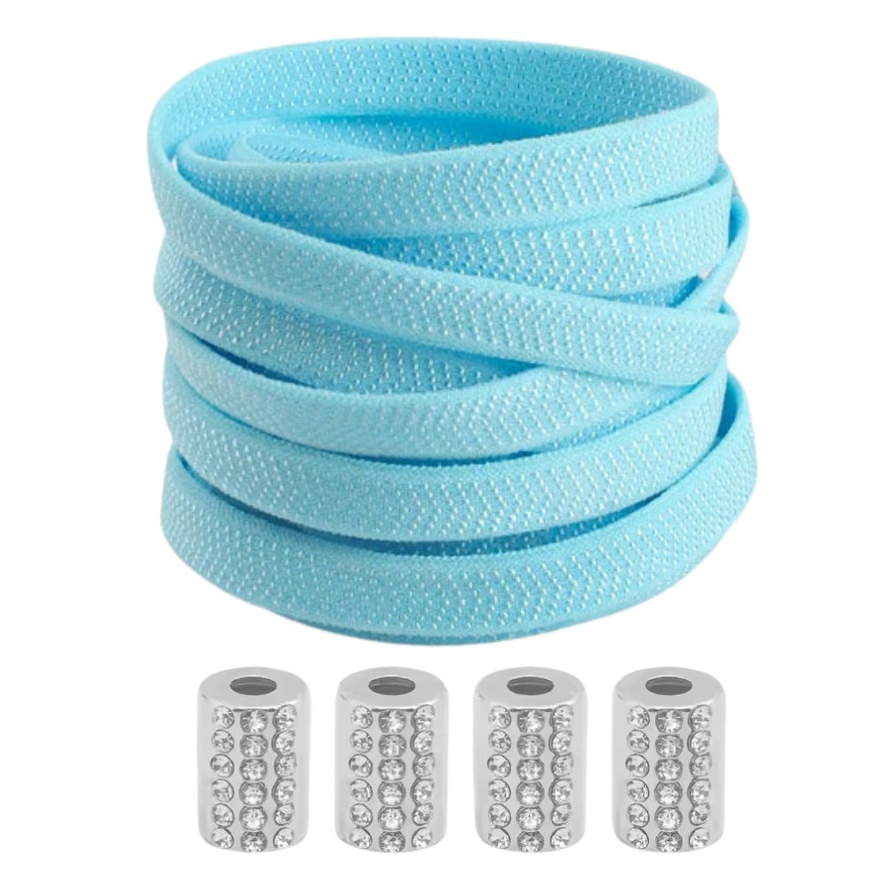 Lichtblauwe elastische veters met ronde sluiting en details, stijlvol en comfortabel