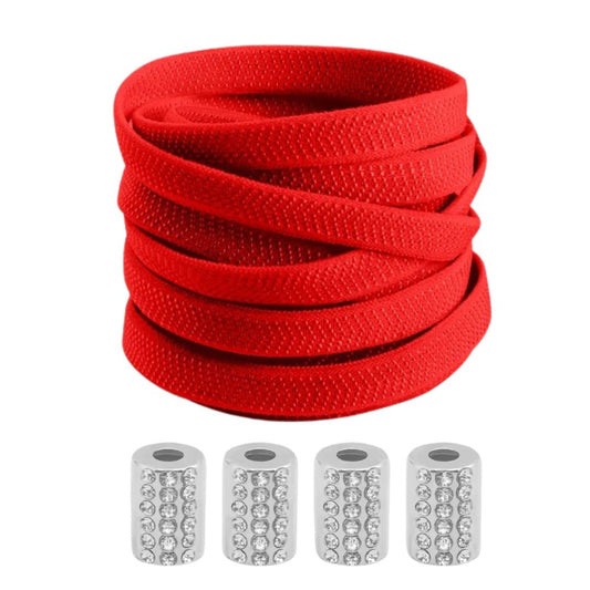 Rode textuur elastische veters zonder strikken met ronde sluiting en rhinestone steentjes