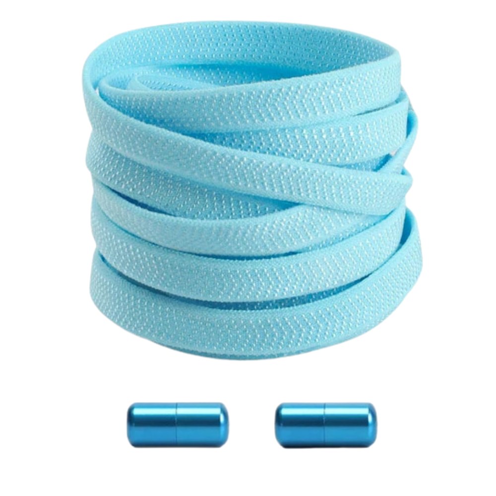 Lichtblauwe elastische veters met draaicapsule, stevig en comfortabel in gebruik