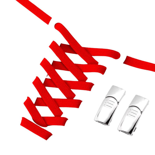 Rode brede elastische veters zonder strikken met zilveren magneetsluiting voor een opvallende look