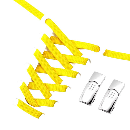 Gele brede elastische veters zonder strikken met zilveren magneetsluiting voor een opvallende look